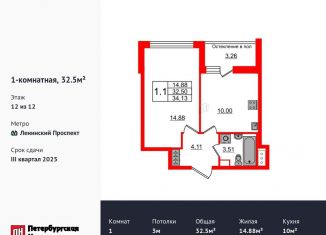 Продаю 1-ком. квартиру, 32.5 м2, Санкт-Петербург, Кубинская улица, 76к4Э, муниципальный округ Новоизмайловское