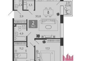 Продается 2-ком. квартира, 74.7 м2, Москва, 1-я очередь, к7, Даниловский район