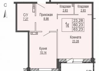 Продажа 1-ком. квартиры, 63.8 м2, Ярославль, Которосльная набережная, 57