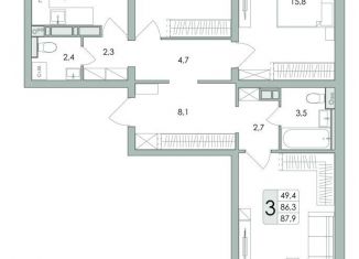 Продаю трехкомнатную квартиру, 87.9 м2, Воронеж, улица Шишкова, 140Б/16