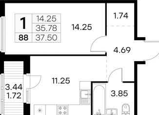 Продаю однокомнатную квартиру, 37.5 м2, посёлок Парголово