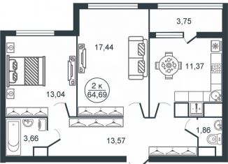 Продажа 2-комнатной квартиры, 64.7 м2, Тверь