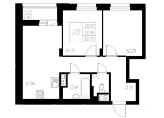 Продаю двухкомнатную квартиру, 52.7 м2, Казань