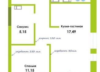 1-комнатная квартира на продажу, 48.7 м2, Астраханская область