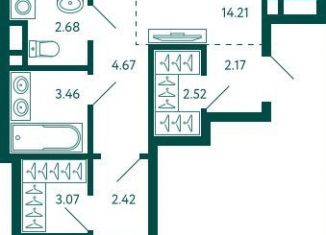 Квартира на продажу свободная планировка, 63.7 м2, Уфа