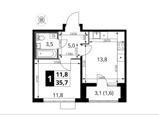 Продается 1-комнатная квартира, 35.7 м2, Химки