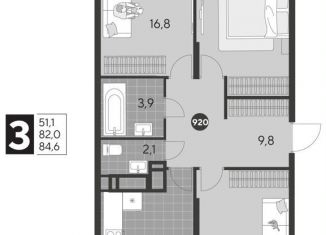 Продается 3-комнатная квартира, 84.6 м2, Омск, Ленинский округ