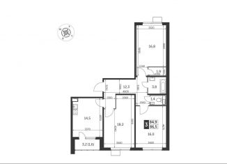 Продается 3-ком. квартира, 86.8 м2, Люберцы, жилой комплекс 1-й Лермонтовский, к2.1, ЖК 1-й Лермонтовский