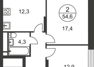 Продается 2-комнатная квартира, 54.6 м2, Москва, деревня Рассказовка, 1