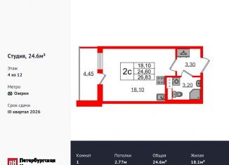 Квартира на продажу студия, 24.6 м2, Санкт-Петербург, метро Парнас