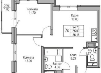 Продам 2-ком. квартиру, 55.1 м2, Санкт-Петербург, Ивинская улица, 1к3