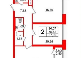 Продается 2-комнатная квартира, 55.6 м2, Санкт-Петербург, проспект Маршала Блюхера, 3к3, Калининский район