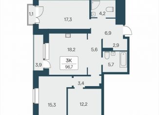 Продается 3-комнатная квартира, 96.7 м2, Новосибирск, ЖК Расцветай на Красном