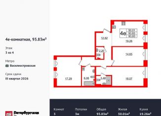 Трехкомнатная квартира на продажу, 93.8 м2, Санкт-Петербург, муниципальный округ № 7