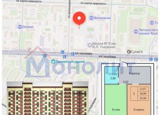 Продается 1-ком. квартира, 43 м2, Ярославль, Ленинский район