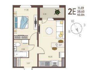 Продаю 2-ком. квартиру, 40.8 м2, Курская область