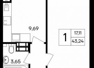 Продам 1-комнатную квартиру, 43.2 м2, посёлок городского типа Гвардейское, Курганная улица