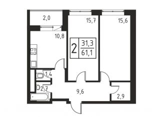 Продам 2-комнатную квартиру, 61.1 м2, Люберцы, Хлебозаводской проезд, 1А, ЖК Карамельный