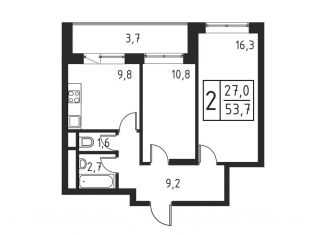 Продам 2-комнатную квартиру, 53.7 м2, Люберцы, Хлебозаводской проезд, 1А, ЖК Карамельный