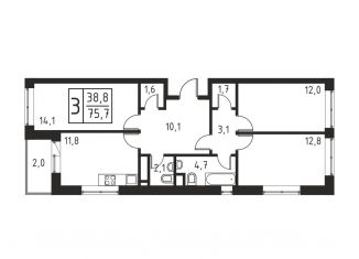 Продам 3-ком. квартиру, 75.7 м2, Люберцы, Хлебозаводской проезд, 1А, ЖК Карамельный