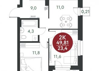 Продаю 2-комнатную квартиру, 49.8 м2, Новосибирская область