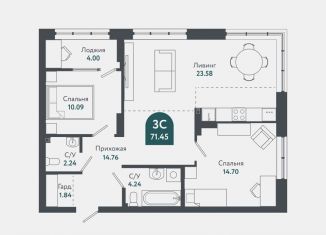 Продажа 2-ком. квартиры, 71.8 м2, Новосибирск, Военная улица, 51, ЖК Тихомиров