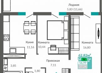 Продам 2-комнатную квартиру, 62.8 м2, Симферополь, улица Никанорова, 4А, ЖК Лаванда