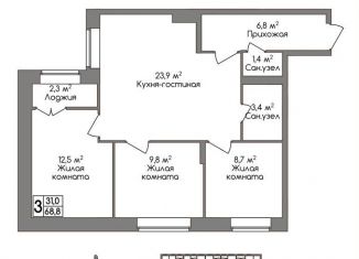 Продажа 3-ком. квартиры, 68.8 м2, Тула, улица Маяковского, 39