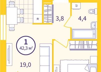 1-комнатная квартира на продажу, 40.4 м2, Екатеринбург, метро Уральская