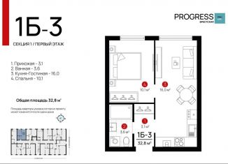 Продаю 1-комнатную квартиру, 32.8 м2, Астрахань, Советский район