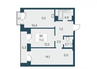 Продаю трехкомнатную квартиру, 70.6 м2, Новосибирск, ЖК Расцветай на Красном