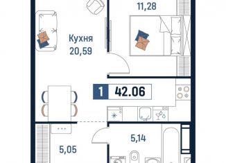 Продажа 1-комнатной квартиры, 42.1 м2, Мурино