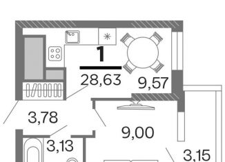 Продам 1-комнатную квартиру, 28.6 м2, Рязань