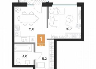 Продаю однокомнатную квартиру, 32.2 м2, Курск