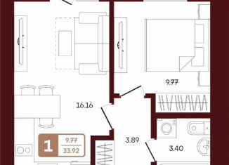 Продам 1-комнатную квартиру, 33.9 м2, село Акбердино