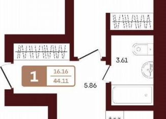 Продается 1-комнатная квартира, 44.1 м2, село Акбердино
