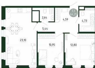 2-комнатная квартира на продажу, 64.3 м2, Тула, улица Генерала Маргелова, 9В