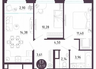 Продается 2-ком. квартира, 53.2 м2, Тула, Пряничная улица, 9