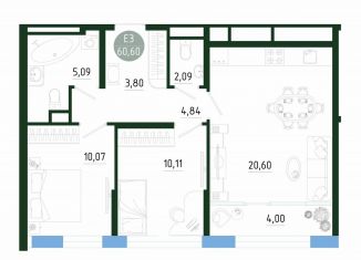 2-ком. квартира на продажу, 60.6 м2, Тула, улица Генерала Маргелова, 9В