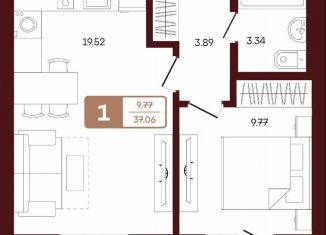 Продаю 1-ком. квартиру, 37.1 м2, село Акбердино
