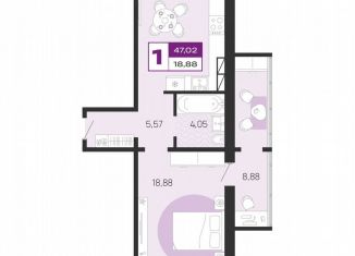 Продается 1-ком. квартира, 47 м2, Брянск, Литейная улица, 67