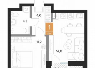 Продажа однокомнатной квартиры, 34.5 м2, Курск