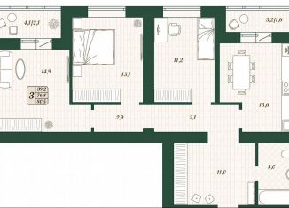 3-комнатная квартира на продажу, 76.8 м2, поселок городского типа Стройкерамика