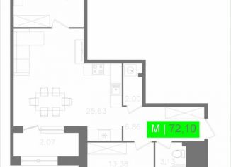 Продается 2-ком. квартира, 72.1 м2, Санкт-Петербург, метро Звёздная, Московское шоссе, 13ВА