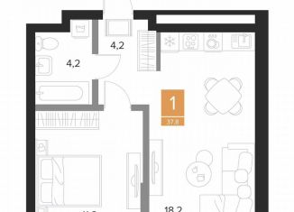 Продажа 1-комнатной квартиры, 37.8 м2, Курск