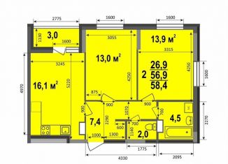 Продажа 2-комнатной квартиры, 58.4 м2, Владимир, Смоленская улица, 3А, ЖК Веризино лайф