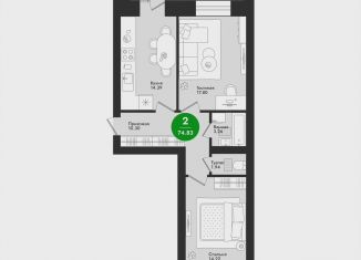 Продается 2-ком. квартира, 74.8 м2, Йошкар-Ола, микрорайон Гомзово