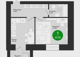 Продается 1-комнатная квартира, 47.2 м2, Йошкар-Ола, микрорайон Гомзово