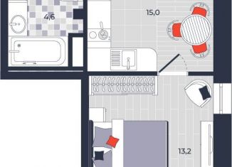 Продается двухкомнатная квартира, 43.3 м2, Тула