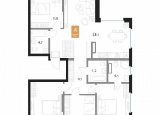 Продажа четырехкомнатной квартиры, 114.3 м2, Курск